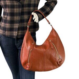 KRISTEN BELL for ERICA ANENBERG Tribeca Hobo Shoulder Bag in Cognac Leather